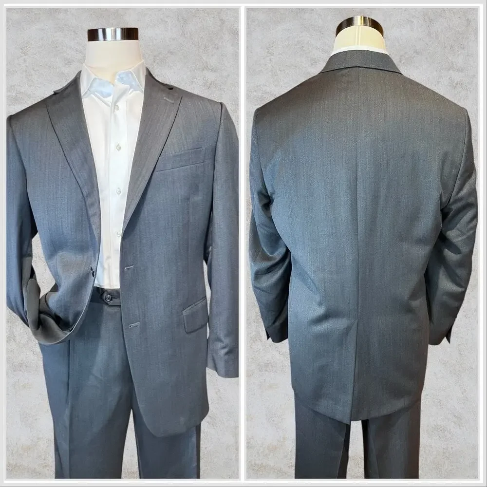 Hart Schaffner Marx 44-46L 38x29 Steel Gray Blue Traditional Suit USA